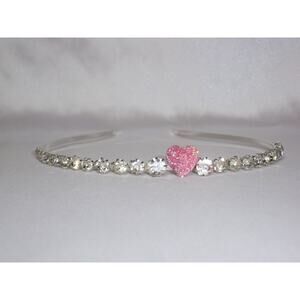 Pink childrens flower girl pink heart rhinestone princess headband Toddler Tiara